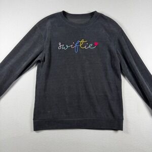 Swiftie Embroidered Corduroy Sweatshirt Charcoal Black Ribbed Pullover Fan Gear